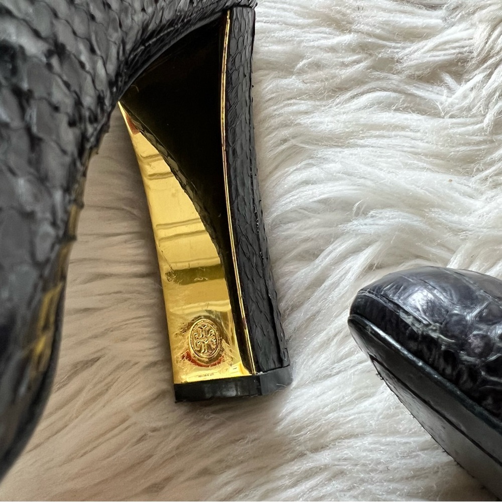 Tory Burch Black Python Snakeskin Leather Gold Tr… - image 5